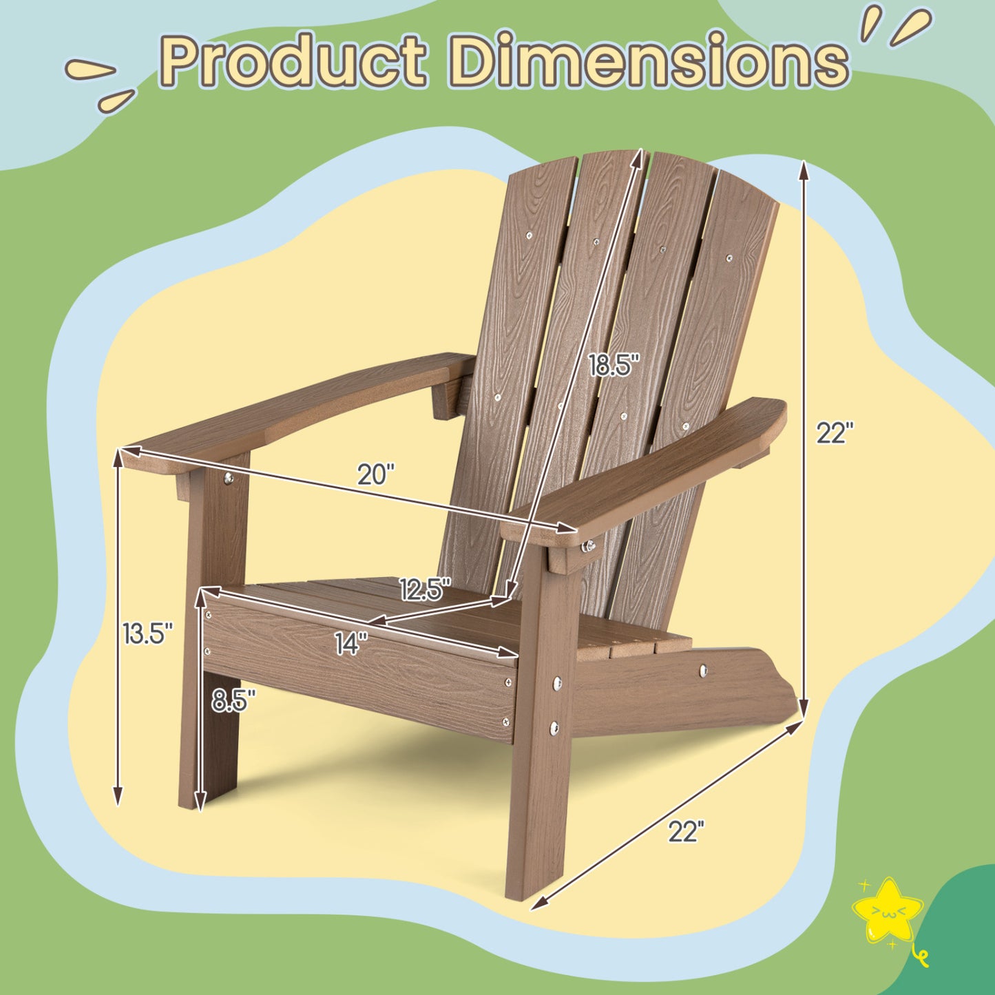 Kids Adirondack Chair with High Backrest and Armrests