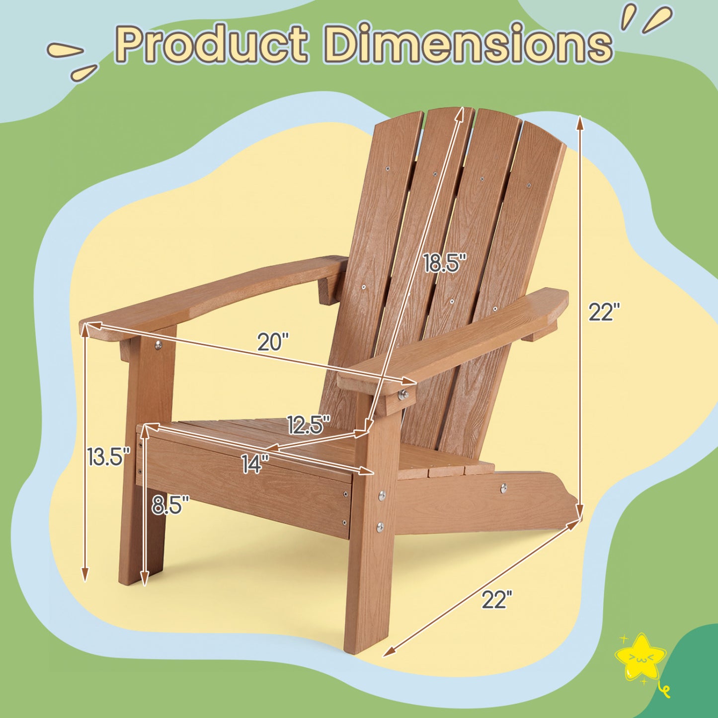 Kids Adirondack Chair with High Backrest and Armrests