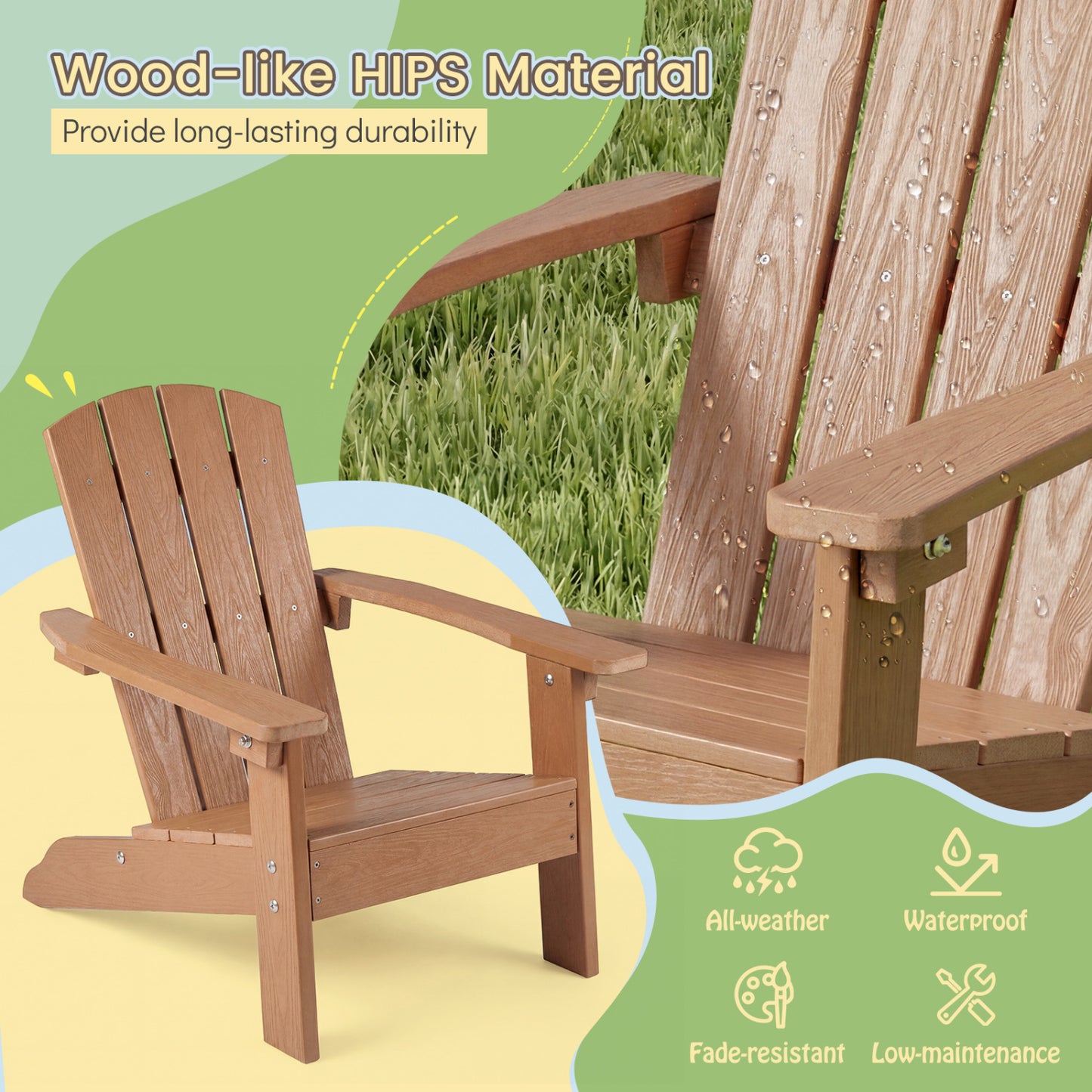 Kids Adirondack Chair with High Backrest and Armrests