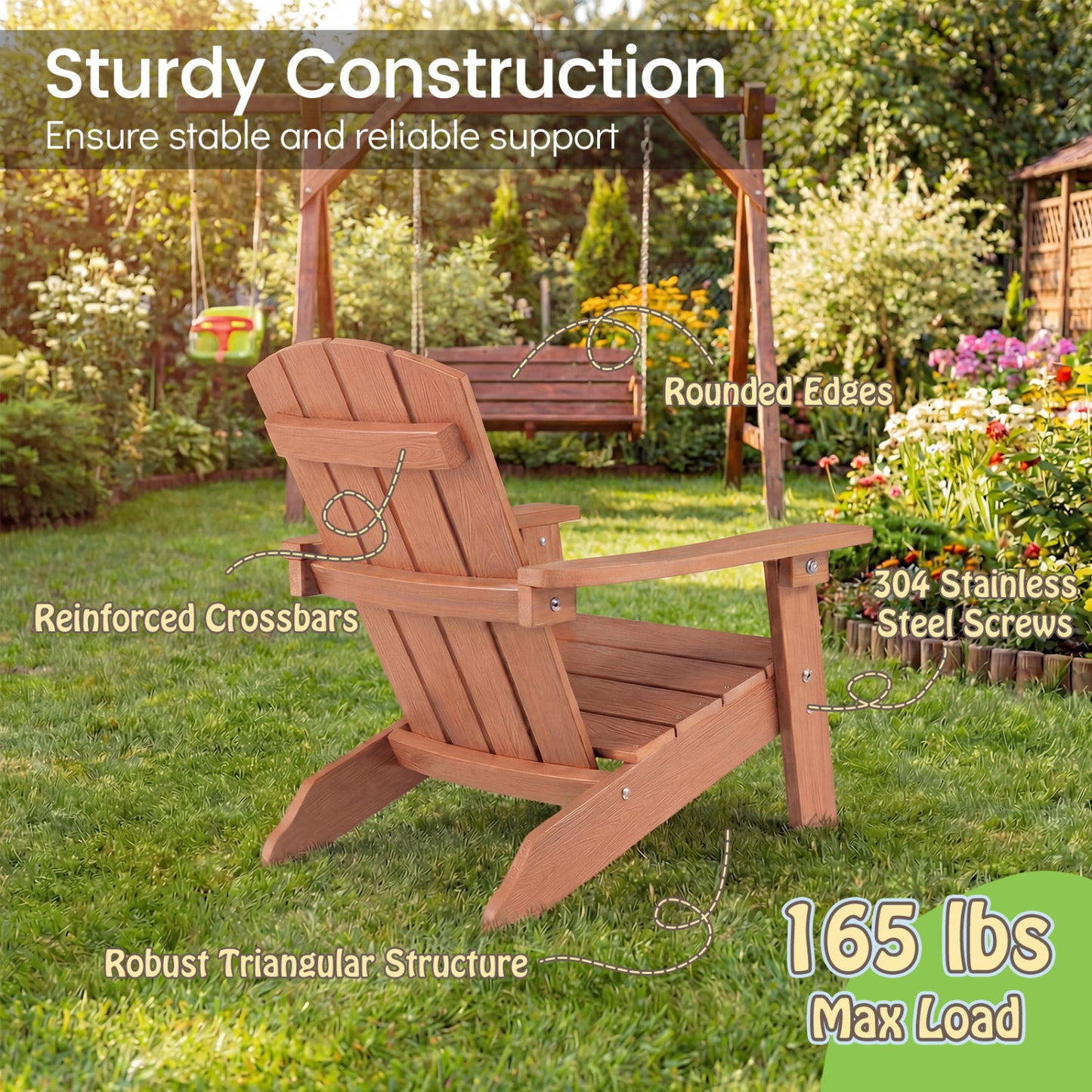 Kids Adirondack Chair with High Backrest and Armrests