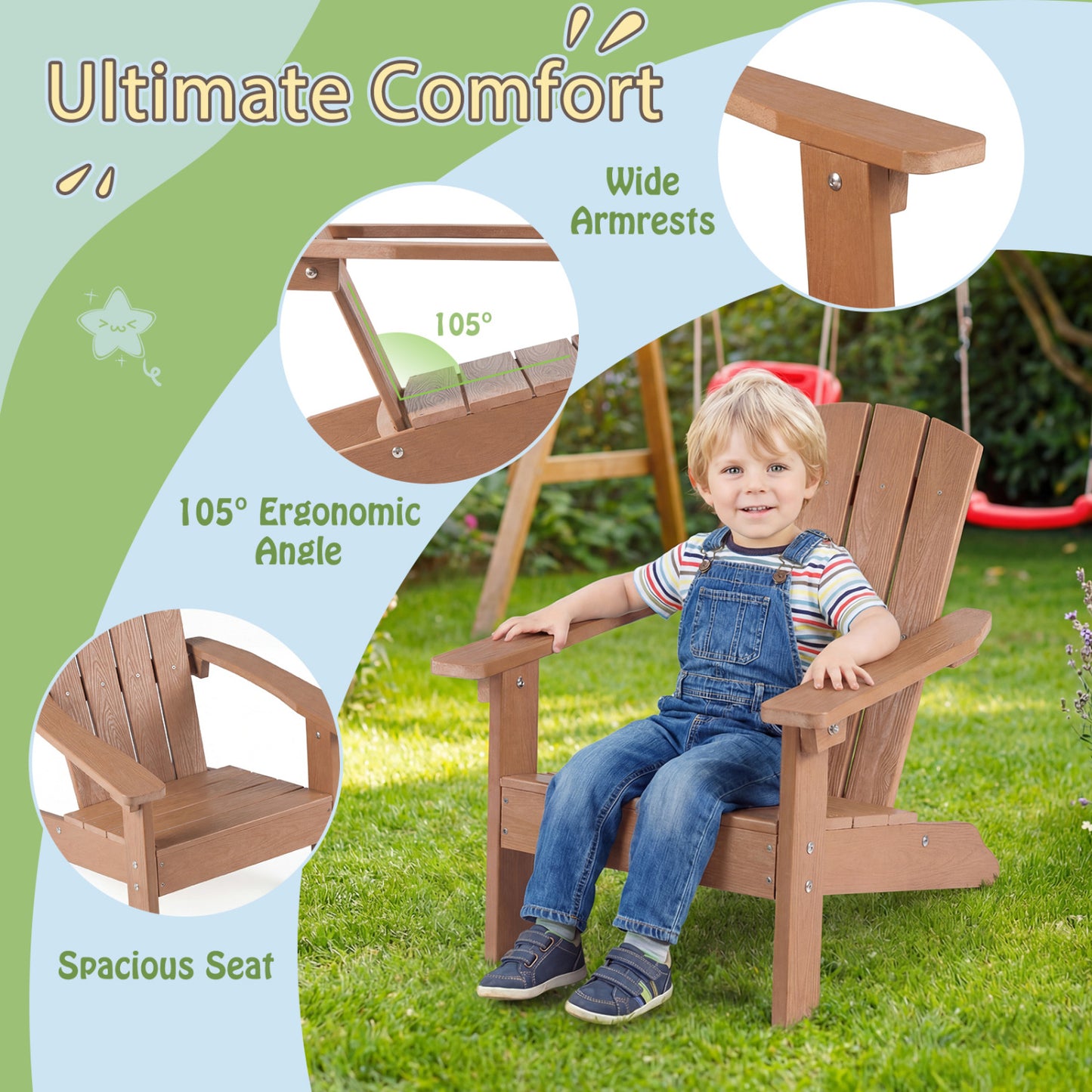 Kids Adirondack Chair with High Backrest and Armrests