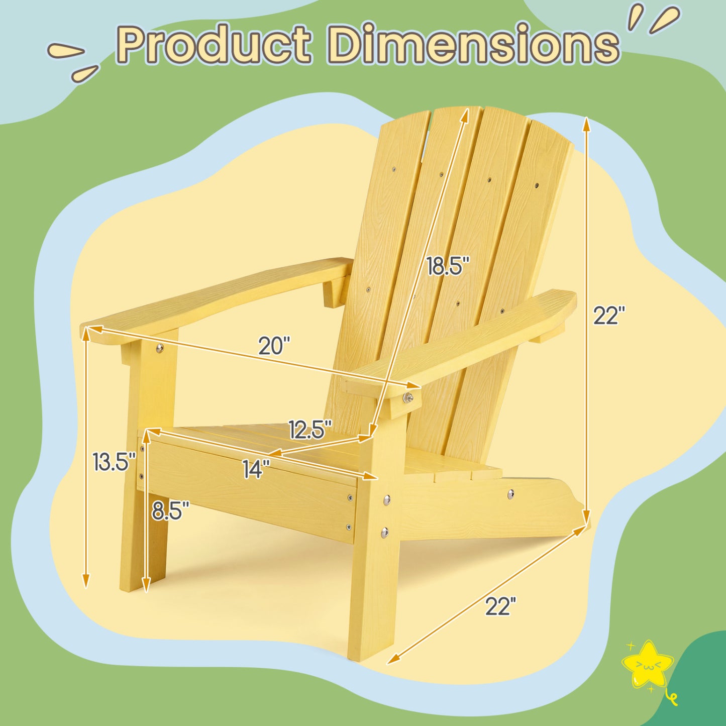 Kids Adirondack Chair with High Backrest and Armrests