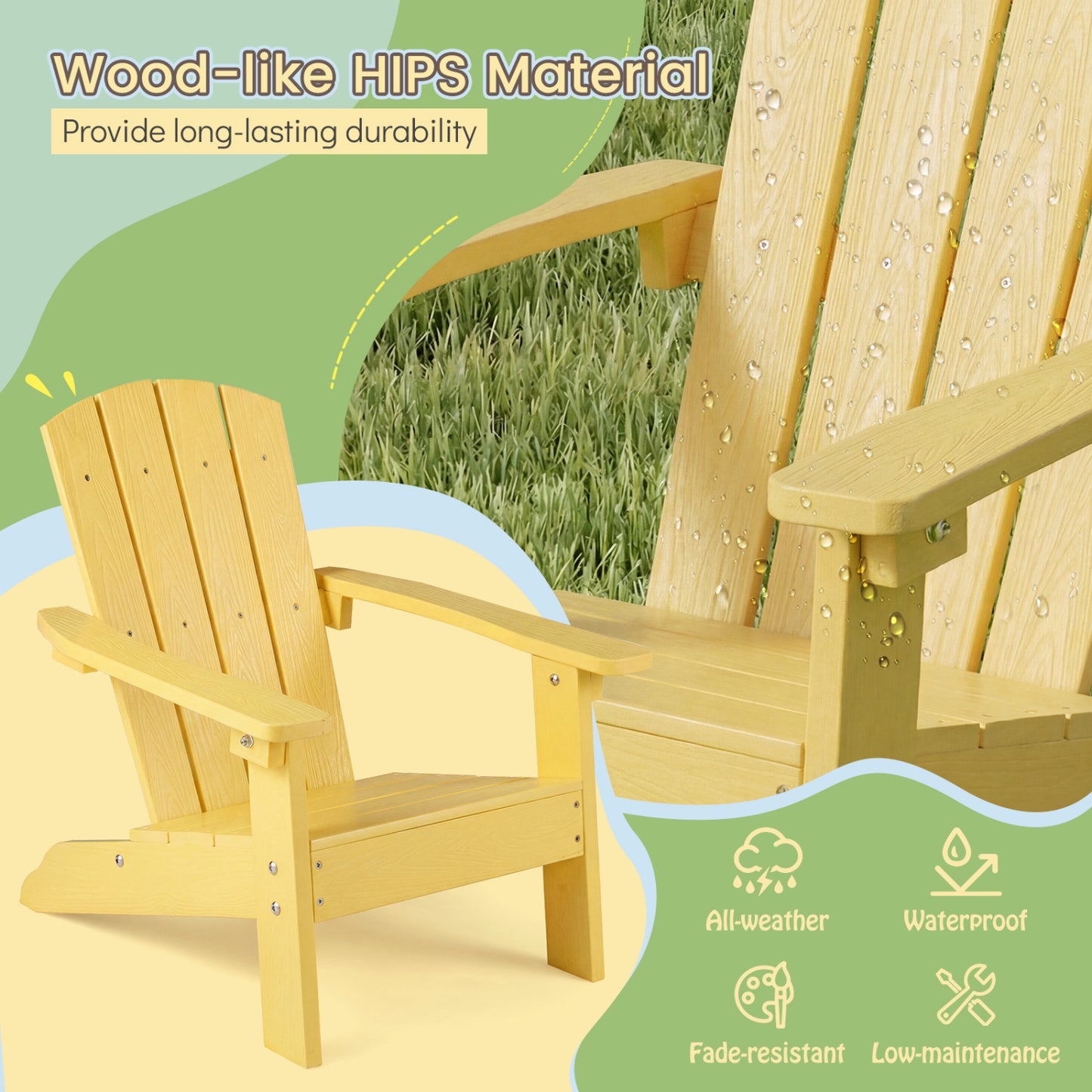 Kids Adirondack Chair with High Backrest and Armrests