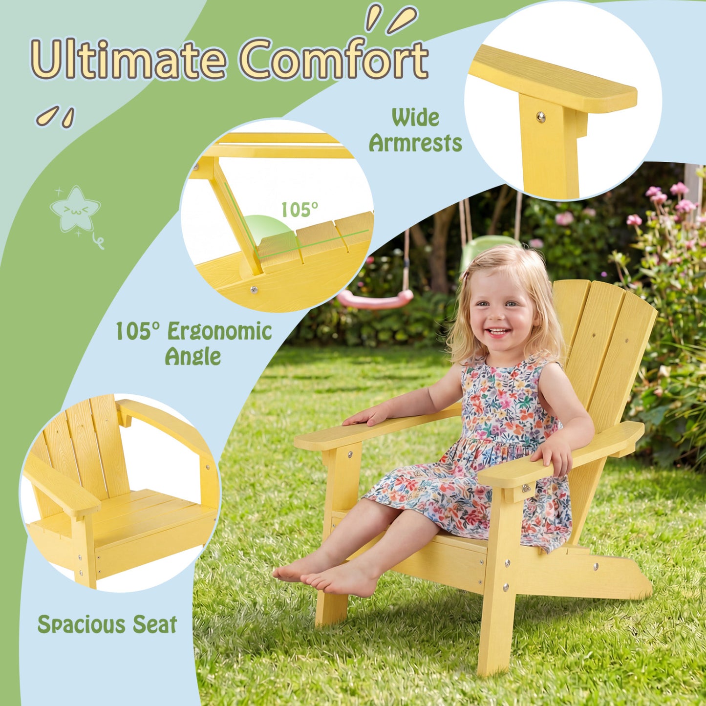Kids Adirondack Chair with High Backrest and Armrests