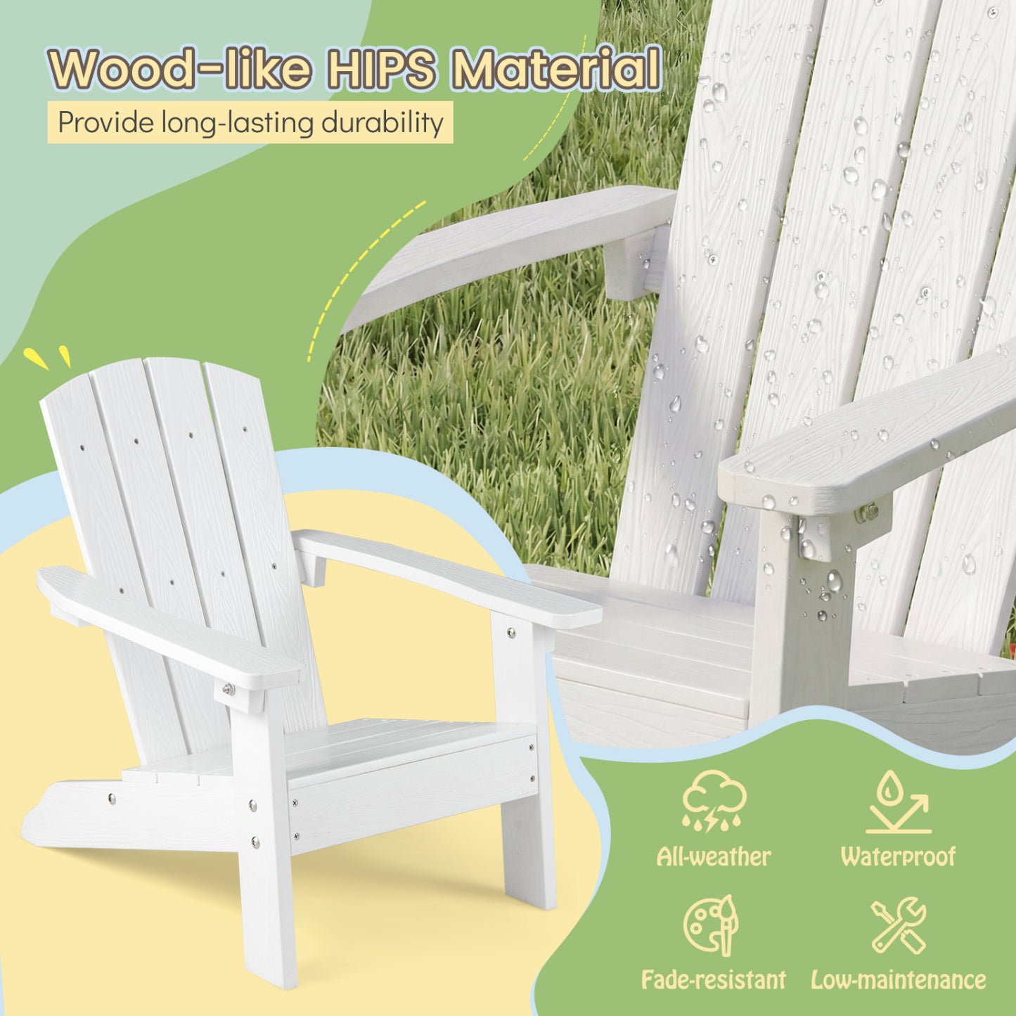 Kids Adirondack Chair with High Backrest and Armrests