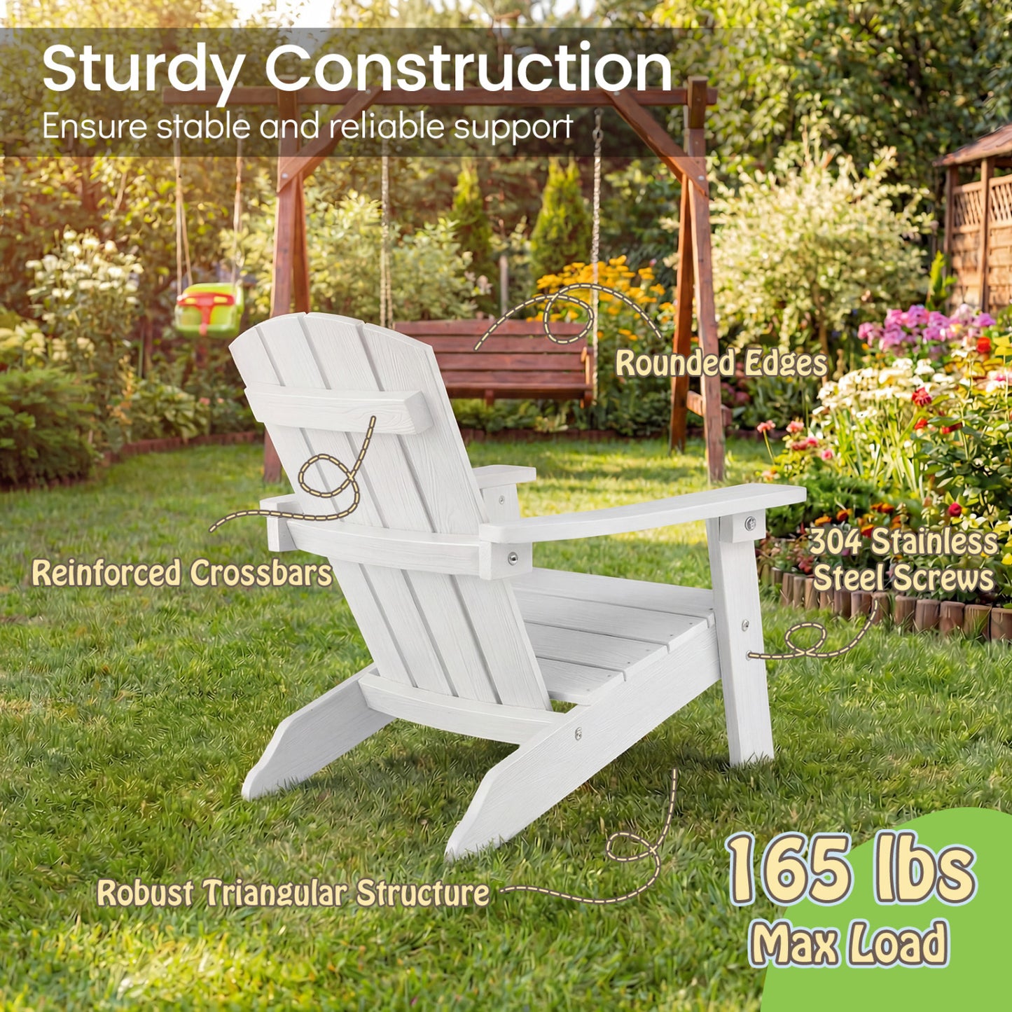 Kids Adirondack Chair with High Backrest and Armrests