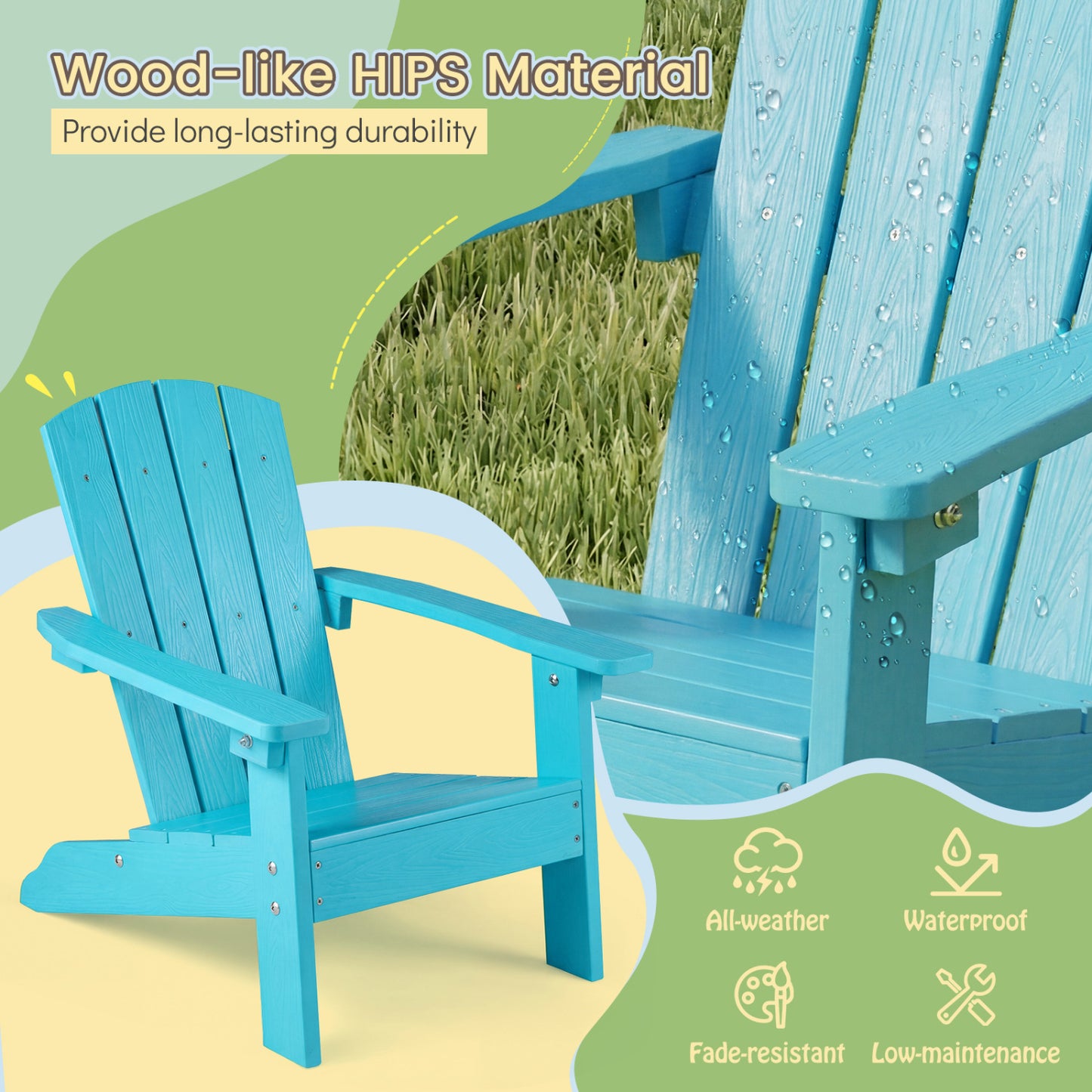 Kids Adirondack Chair with High Backrest and Armrests