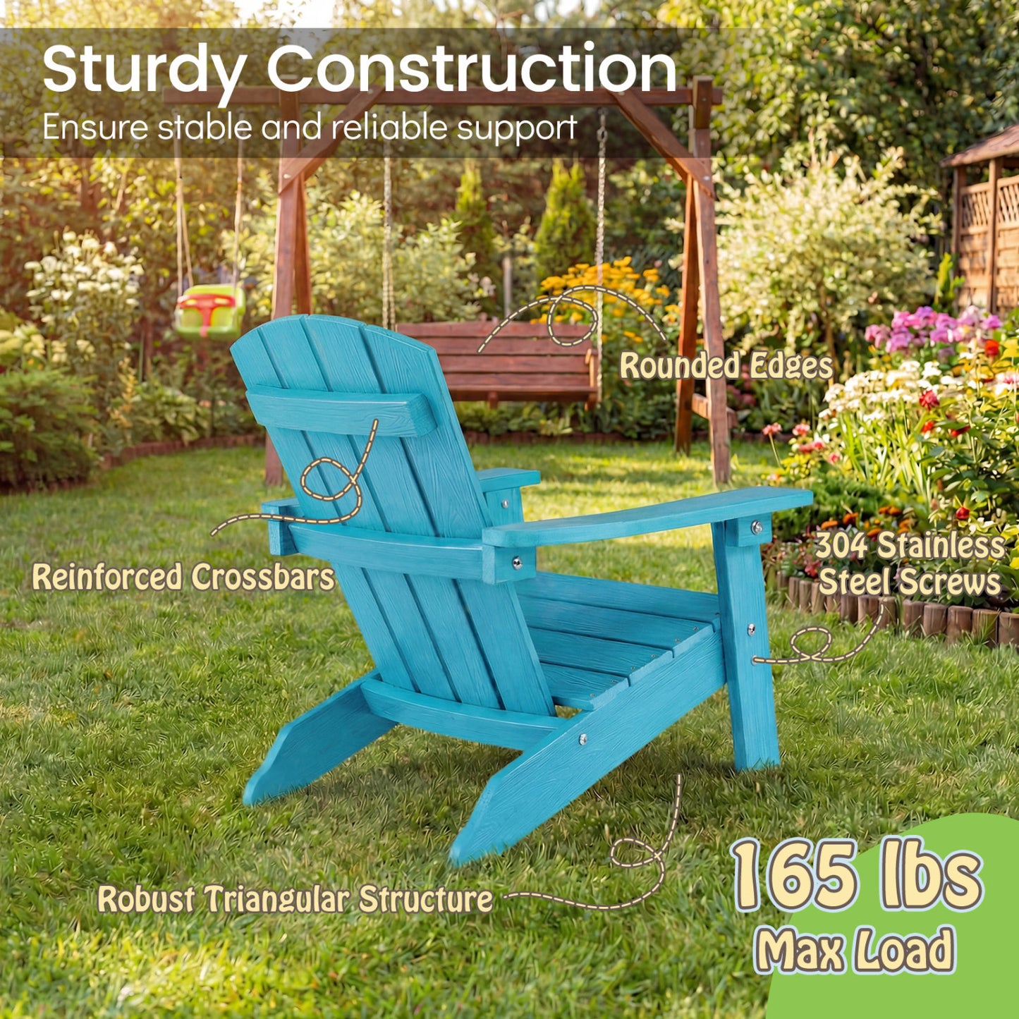 Kids Adirondack Chair with High Backrest and Armrests