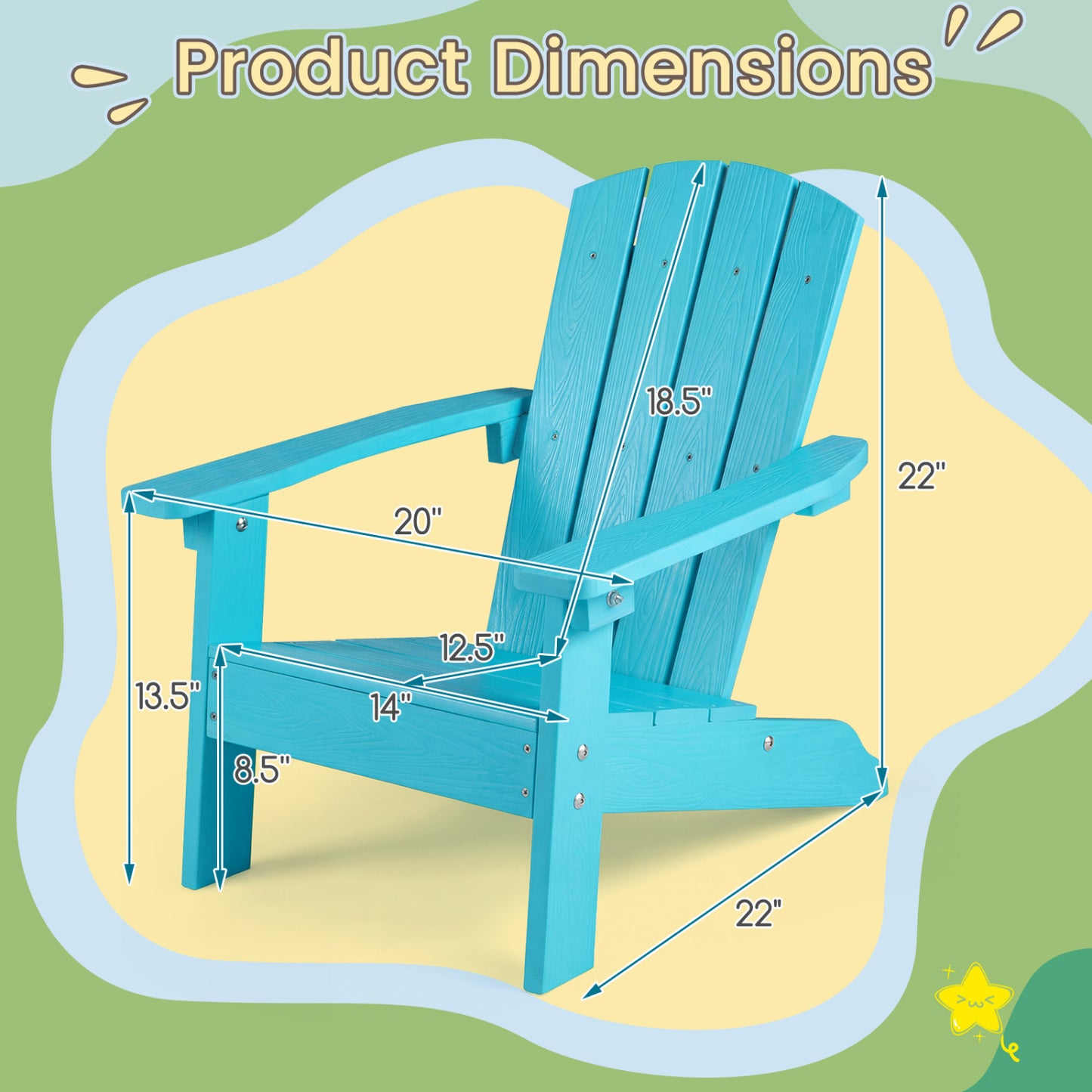 Kids Adirondack Chair with High Backrest and Armrests
