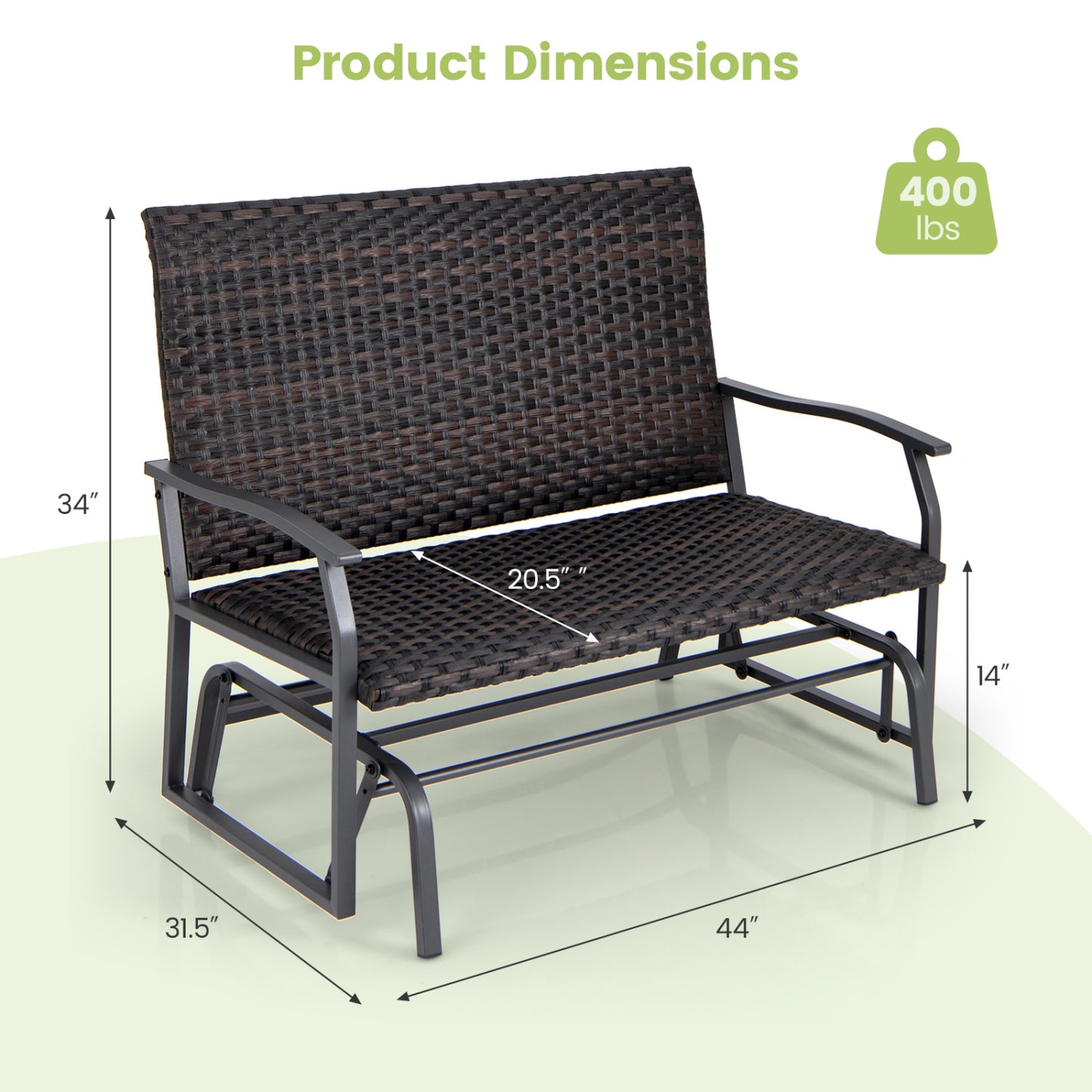 2-Person Outdoor Swing Glider Bench with Quick Dry Cushions