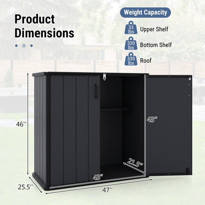 All-Weather Storage Box with Floor and Removable Shelf for Patio and Lawn
