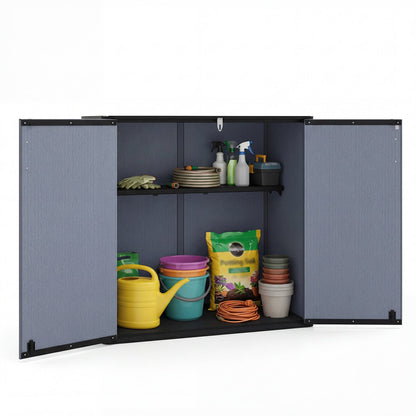 All-Weather Storage Box with Floor and Removable Shelf for Patio and Lawn