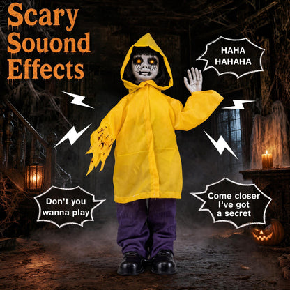 Animatronic Haunted Boy Prop with Light Up Eyes & Sound