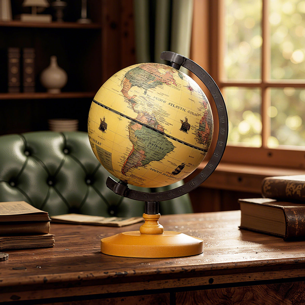 Antique Globe Dia 5.5 Inch Mini Rotating World Globe with Wooden Base-Brozen