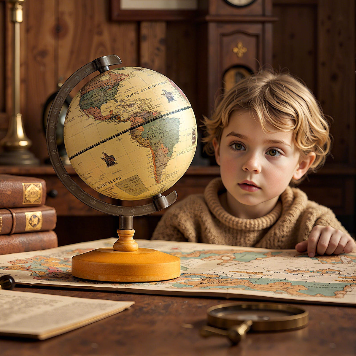 Antique Globe Dia 5.5 Inch Mini Rotating World Globe with Wooden Base-Brozen