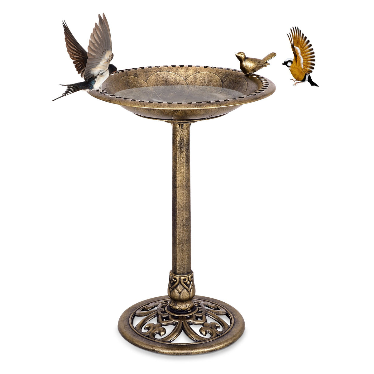 Antique Gold Freestanding Pedestal Bird Bath Feeder