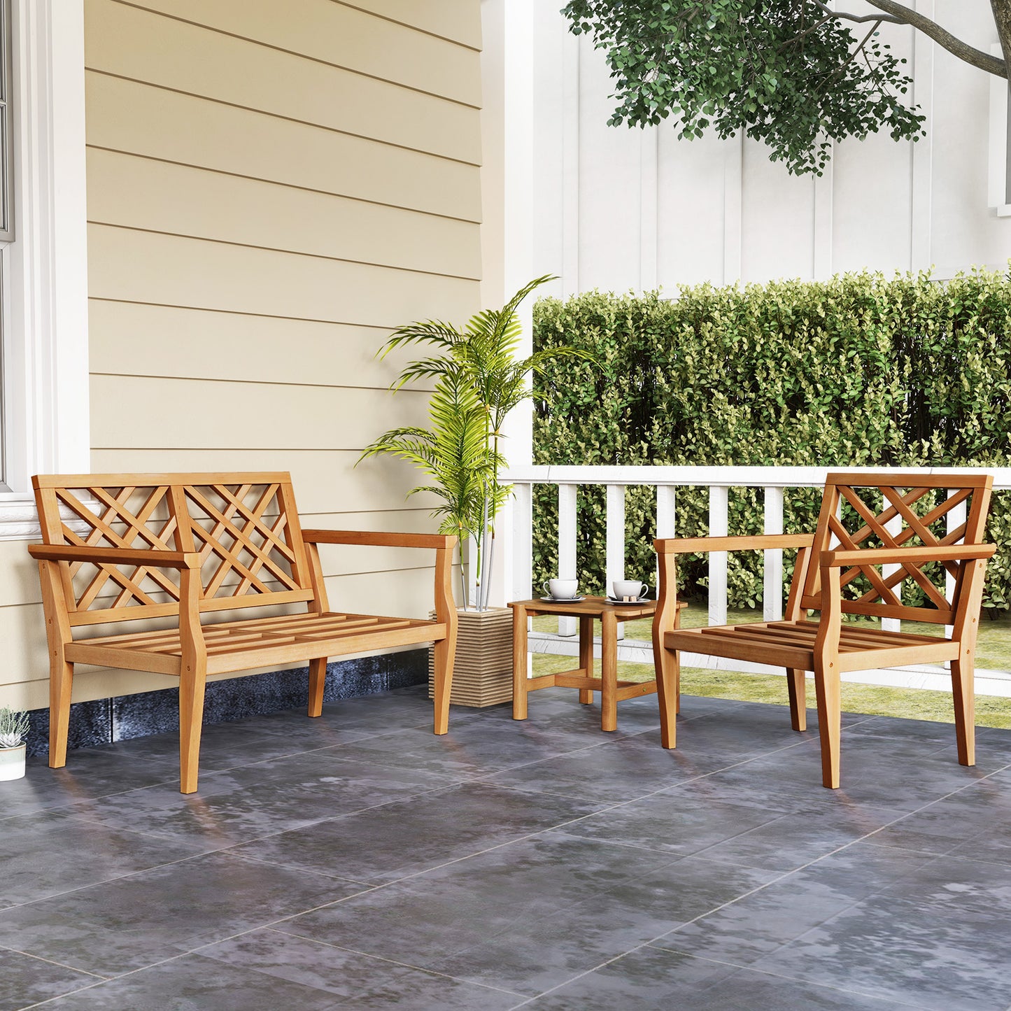 Teak Wood Patio Dining Chair with Armrests