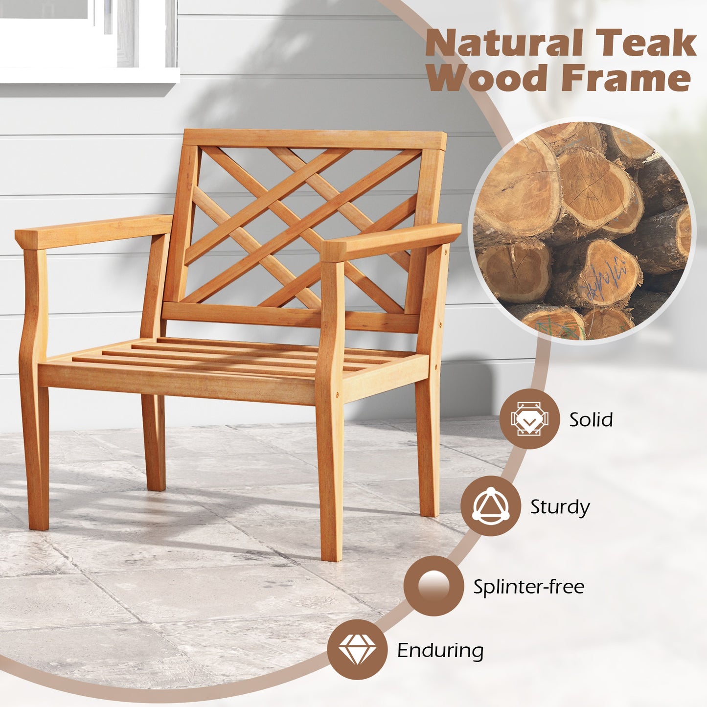 Teak Wood Patio Dining Chair with Armrests