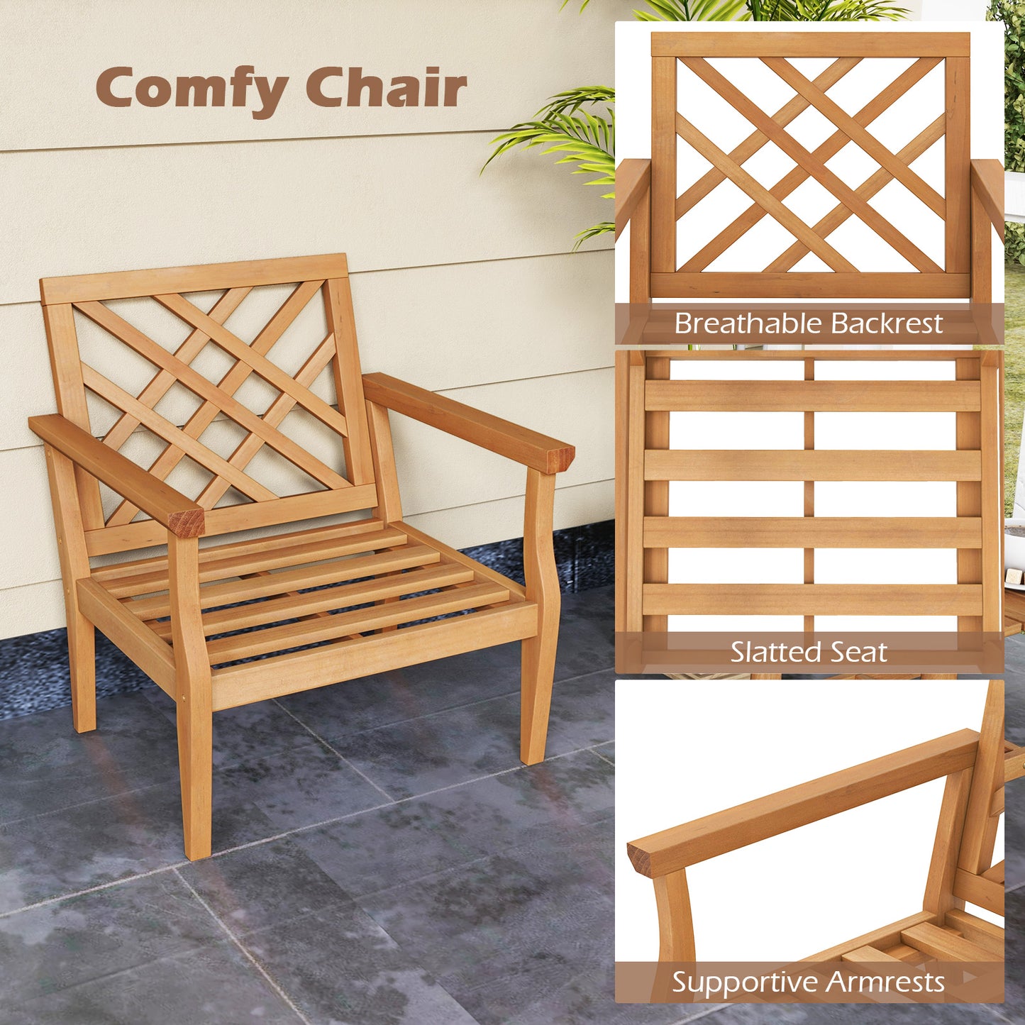 Teak Wood Patio Dining Chair with Armrests