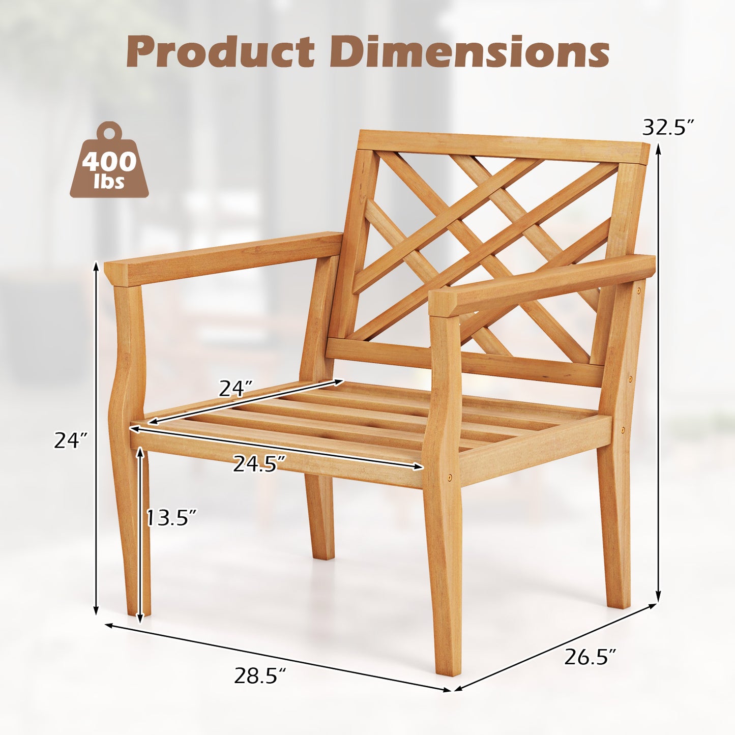Teak Wood Patio Dining Chair with Armrests