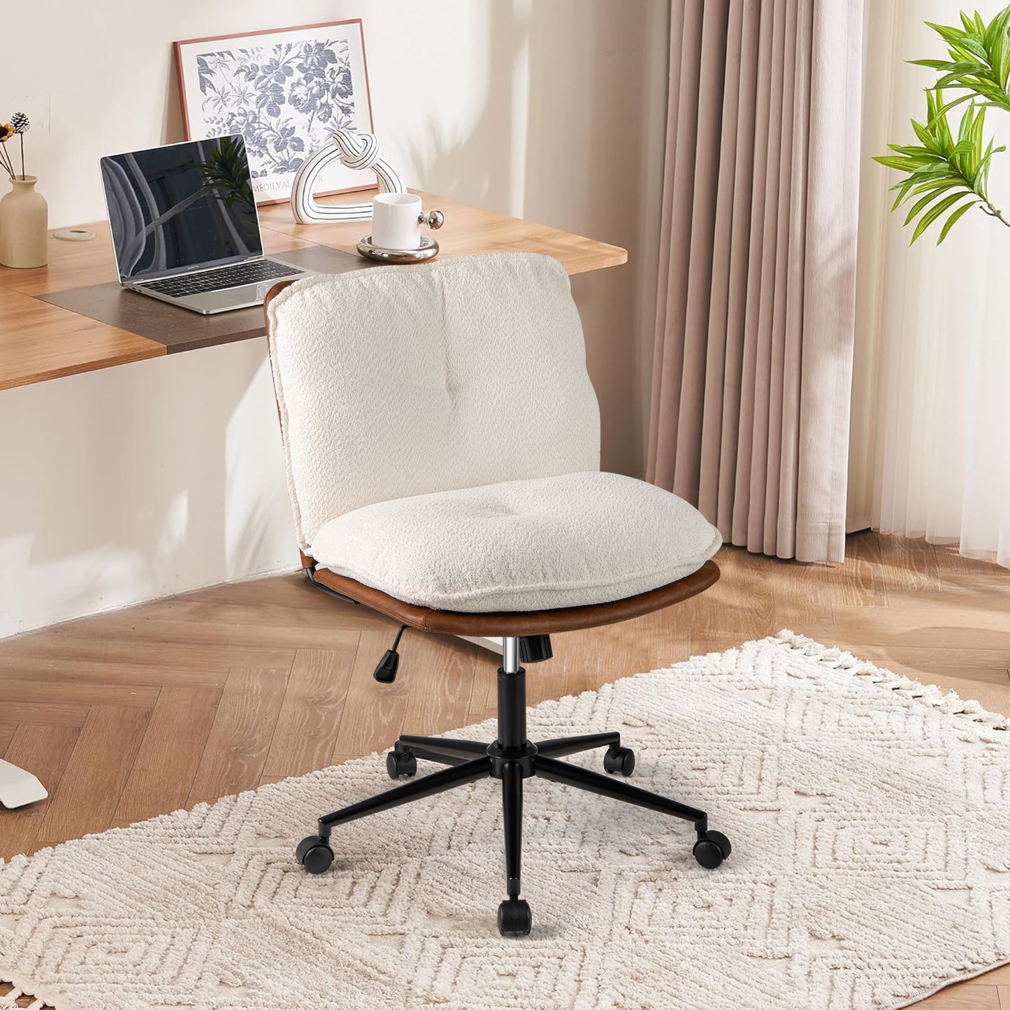 Armless Office Chair with Rocking Backrest and Swivel Base