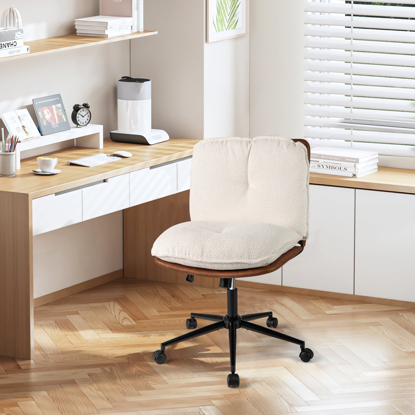 Armless Office Chair with Rocking Backrest and Swivel Base