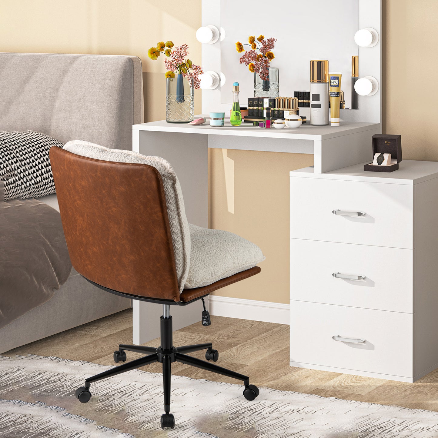 Armless Office Chair with Rocking Backrest and Swivel Base