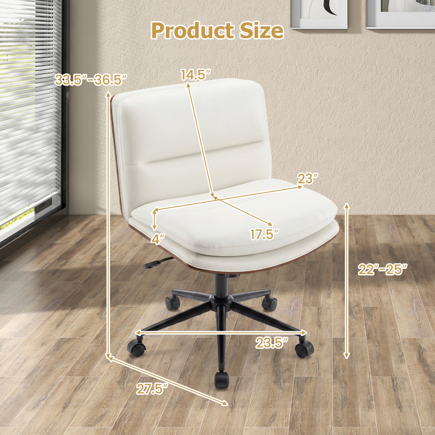 Armless Office Chair with Curved Backrest and Padded Seat