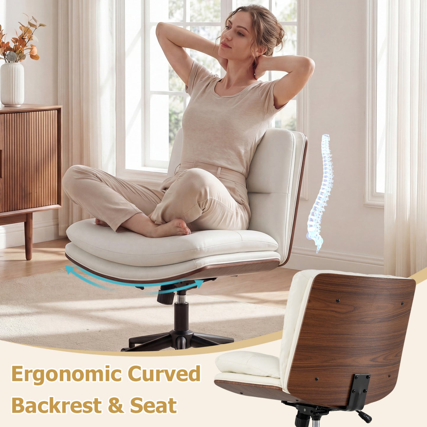 Armless Office Chair with Curved Backrest and Padded Seat