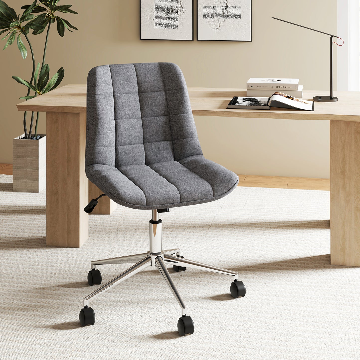 Adjustable Armless Office Chair with Wheels - Grey