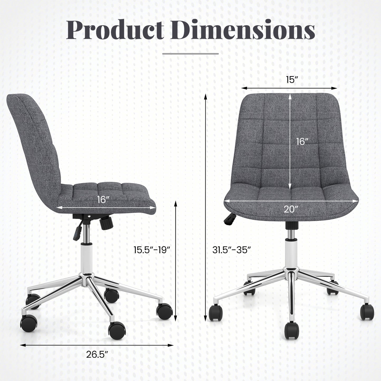 Adjustable Armless Office Chair with Wheels - Grey