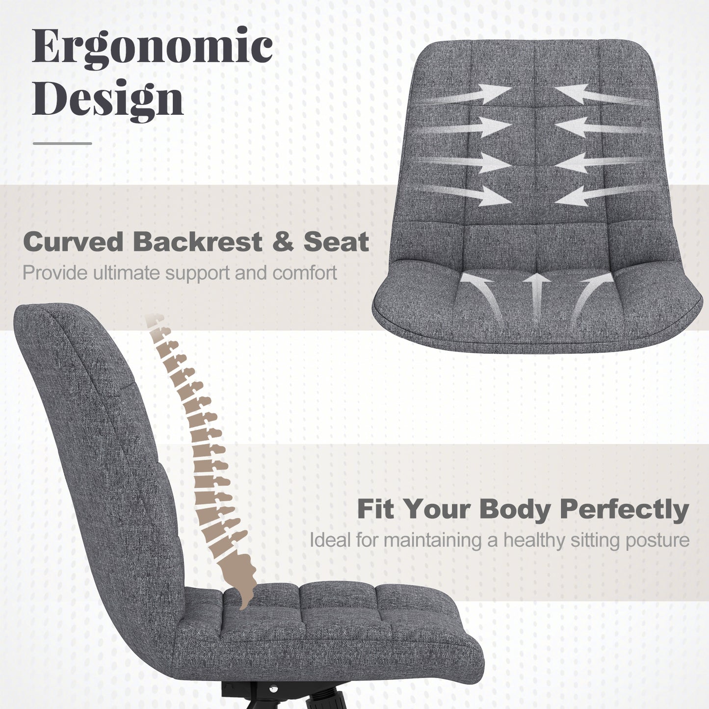 Adjustable Armless Office Chair with Wheels - Grey