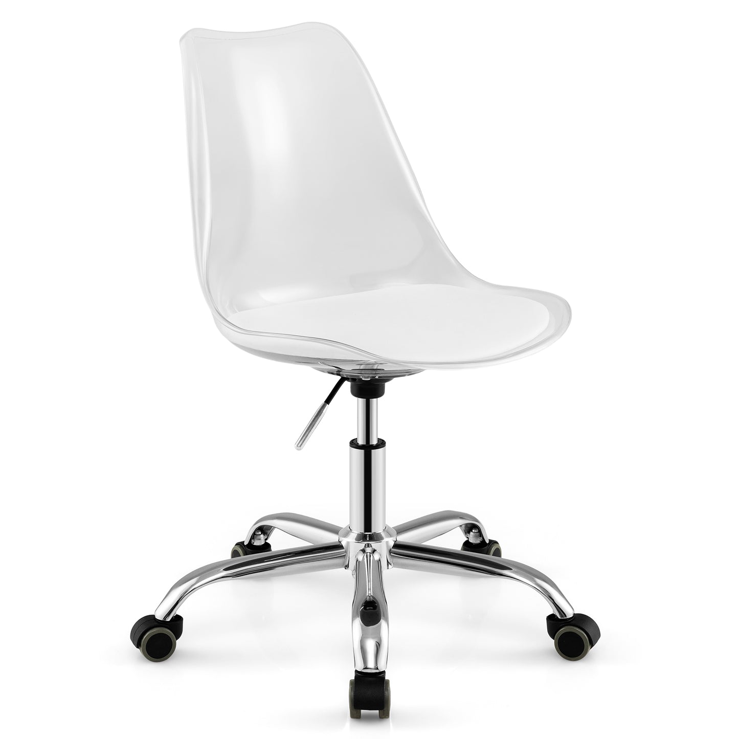 Clear Armless Rolling Office Chair with Adjustable Height
