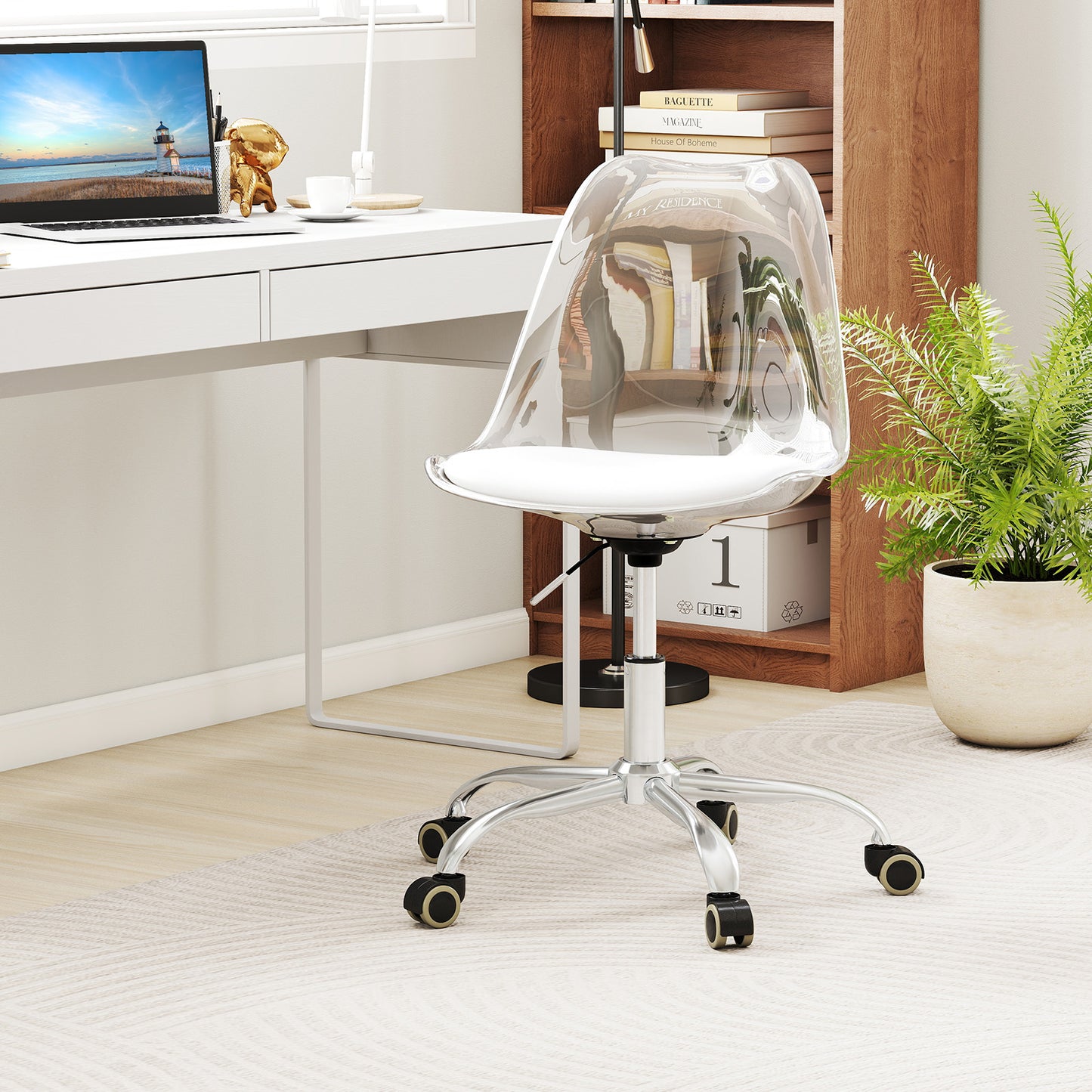 Clear Armless Rolling Office Chair with Adjustable Height