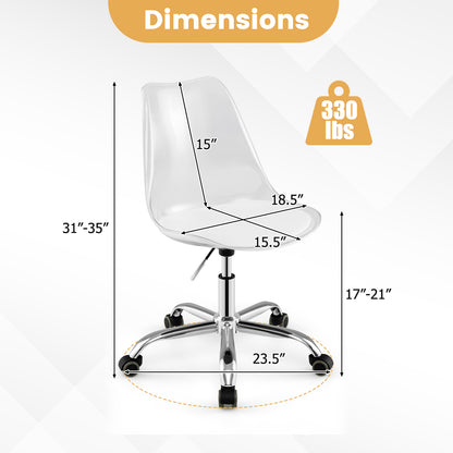 Clear Armless Rolling Office Chair with Adjustable Height