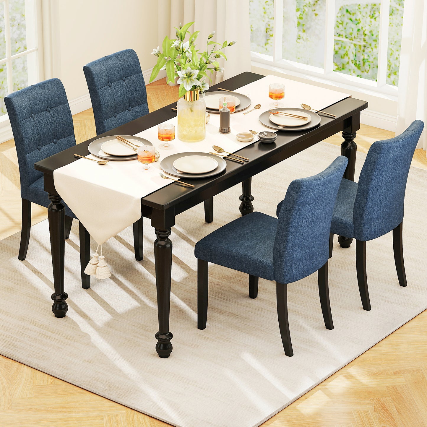 Tufted Dining Chairs Set of 2 with Rubber Wood Legs