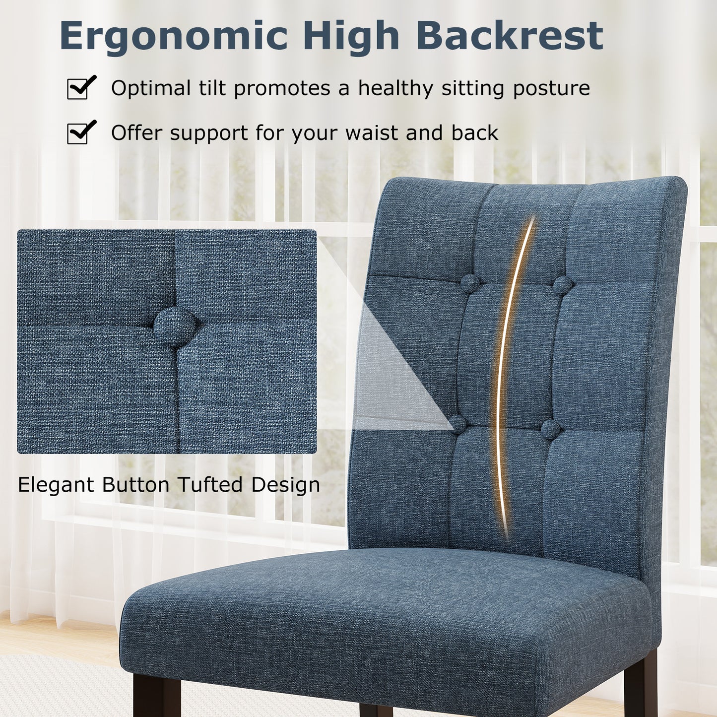 Tufted Dining Chairs Set of 2 with Rubber Wood Legs