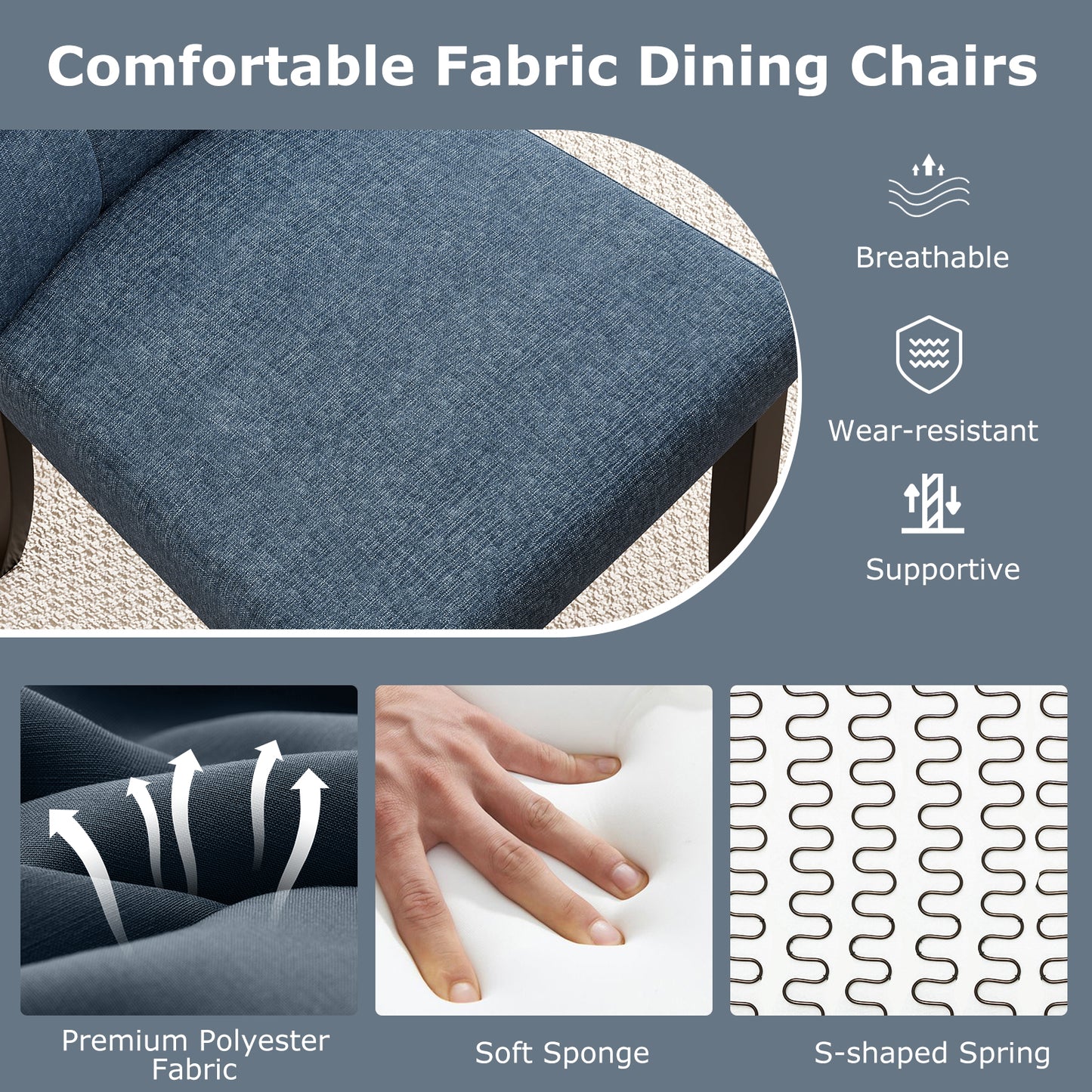 Tufted Dining Chairs Set of 2 with Rubber Wood Legs