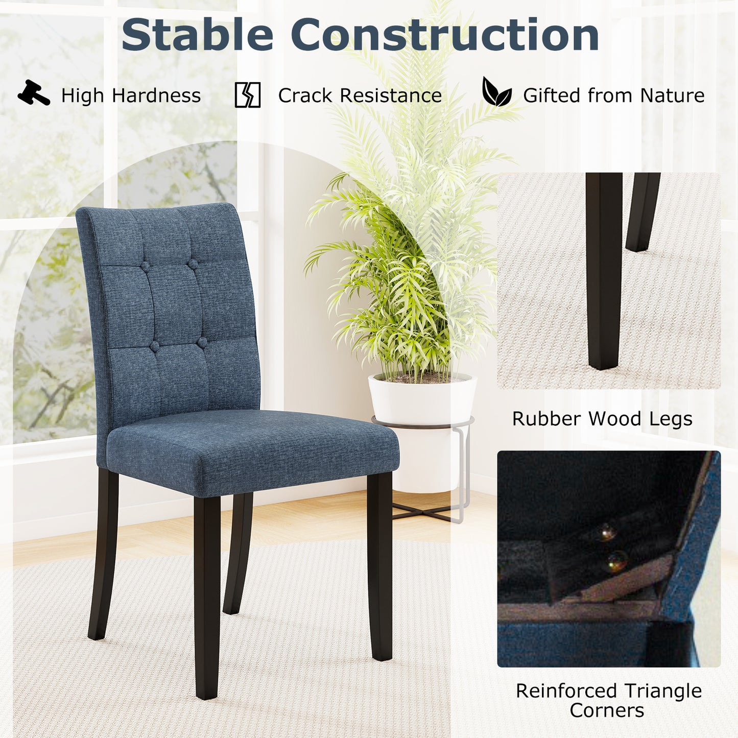 Tufted Dining Chairs Set of 2 with Rubber Wood Legs