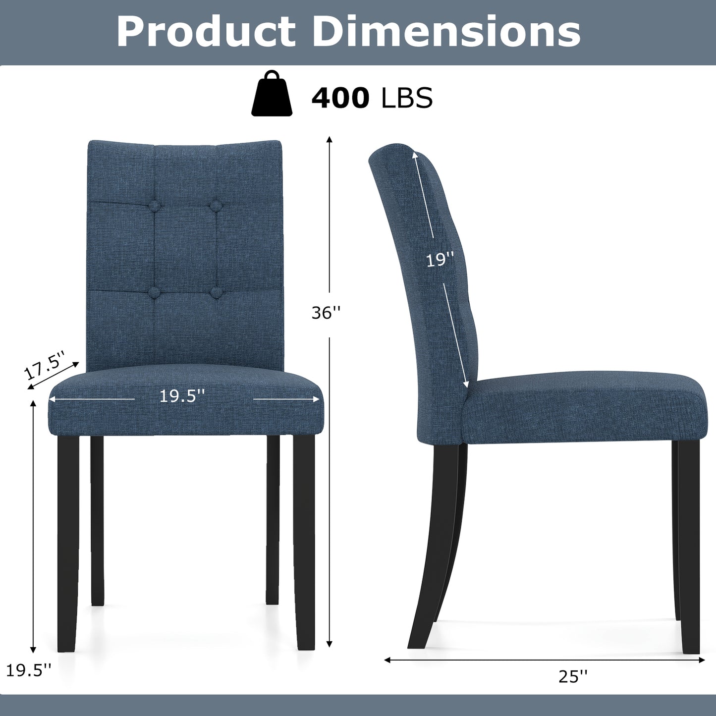 Tufted Dining Chairs Set of 2 with Rubber Wood Legs