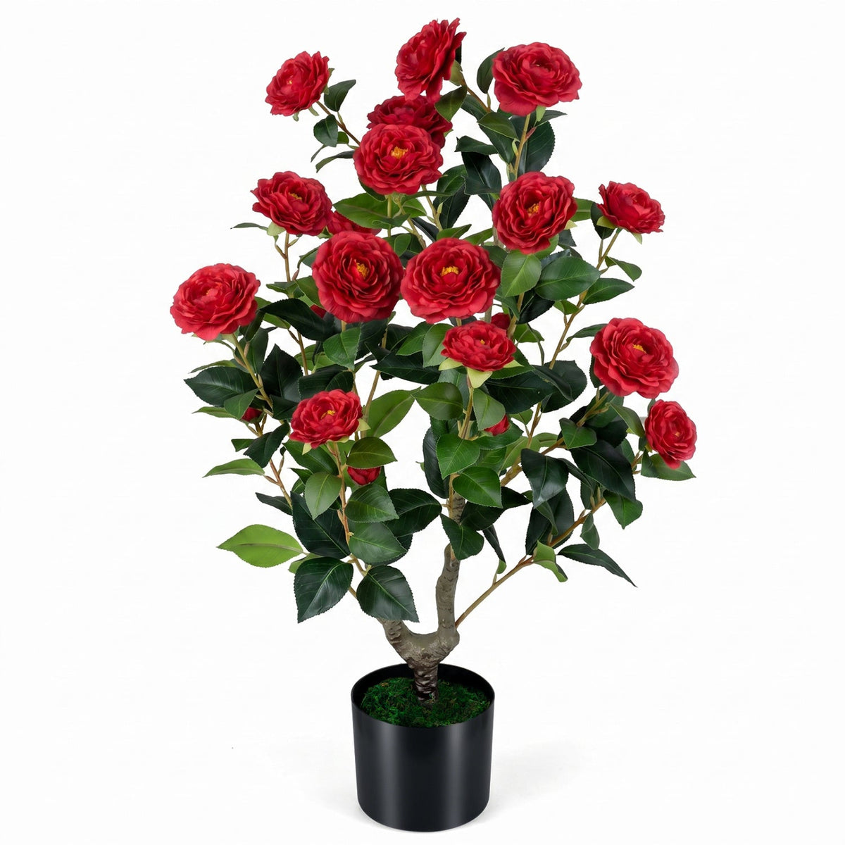 Artificial Camellia Tree in Cement Pot 35.5" Faux Flower Plant