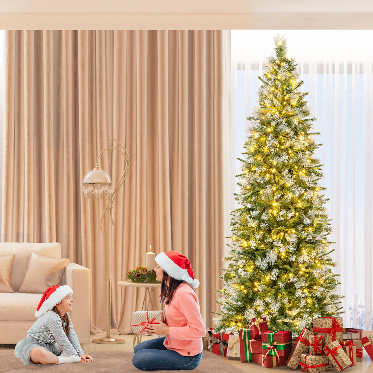 6/7.5/9 FT Artificial Christmas Tree with Warm-White LED Lights