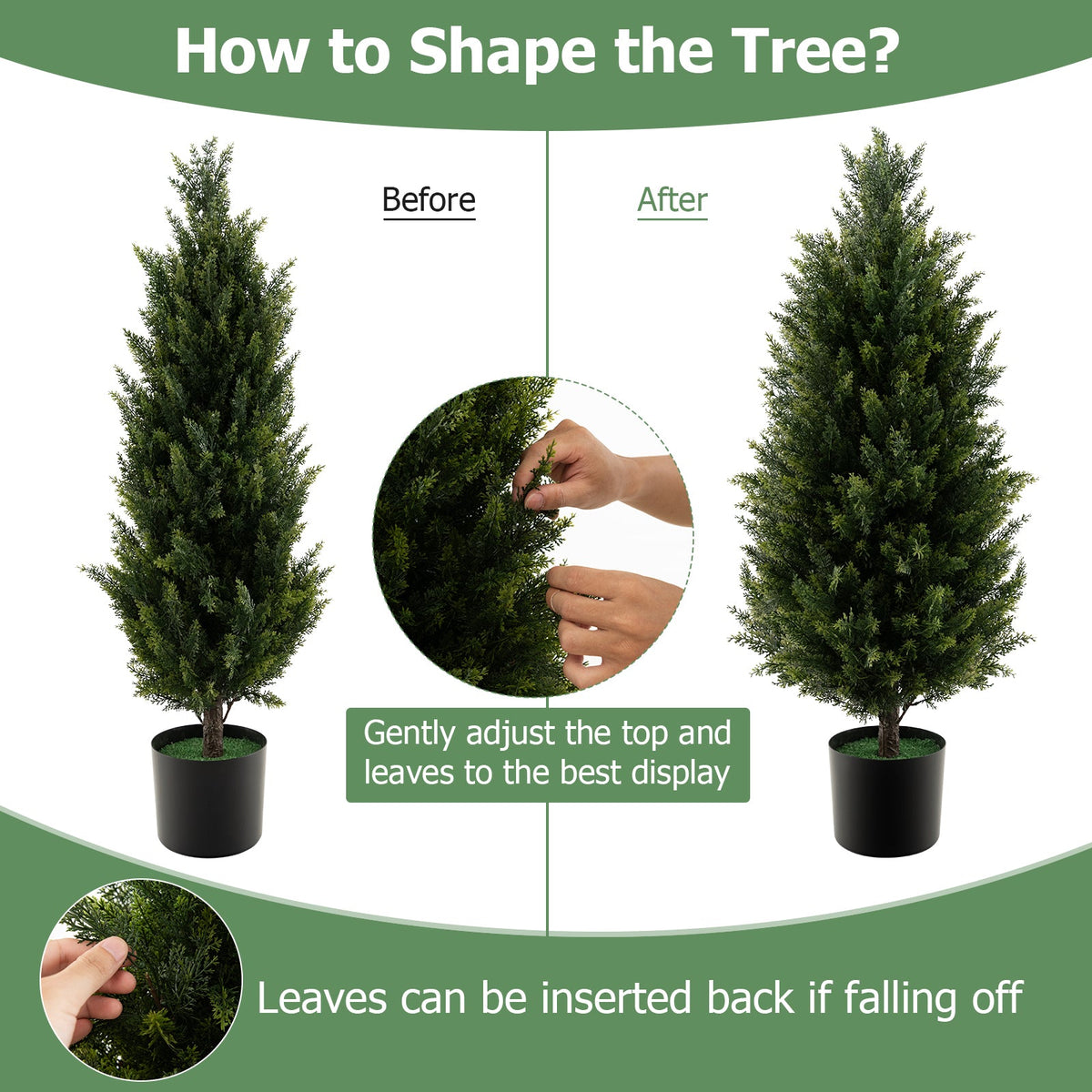 3 Feet Artificial Topiary Cedar Tree with Cement Plastic Pot and Faux Moss-Green