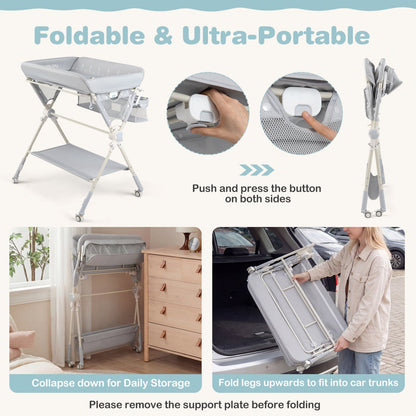 Baby Changing Table Foldable Diaper Changing Station with Storage Bag and Shelf