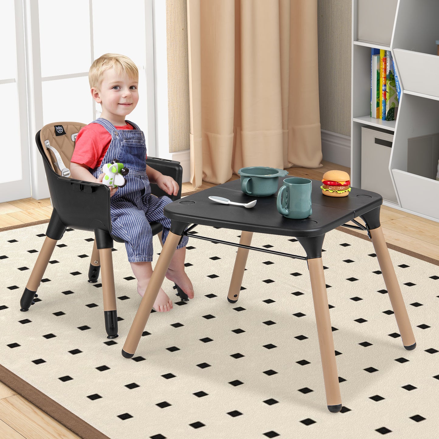 4-in-1 Convertible Baby High Chair with PU Cushion