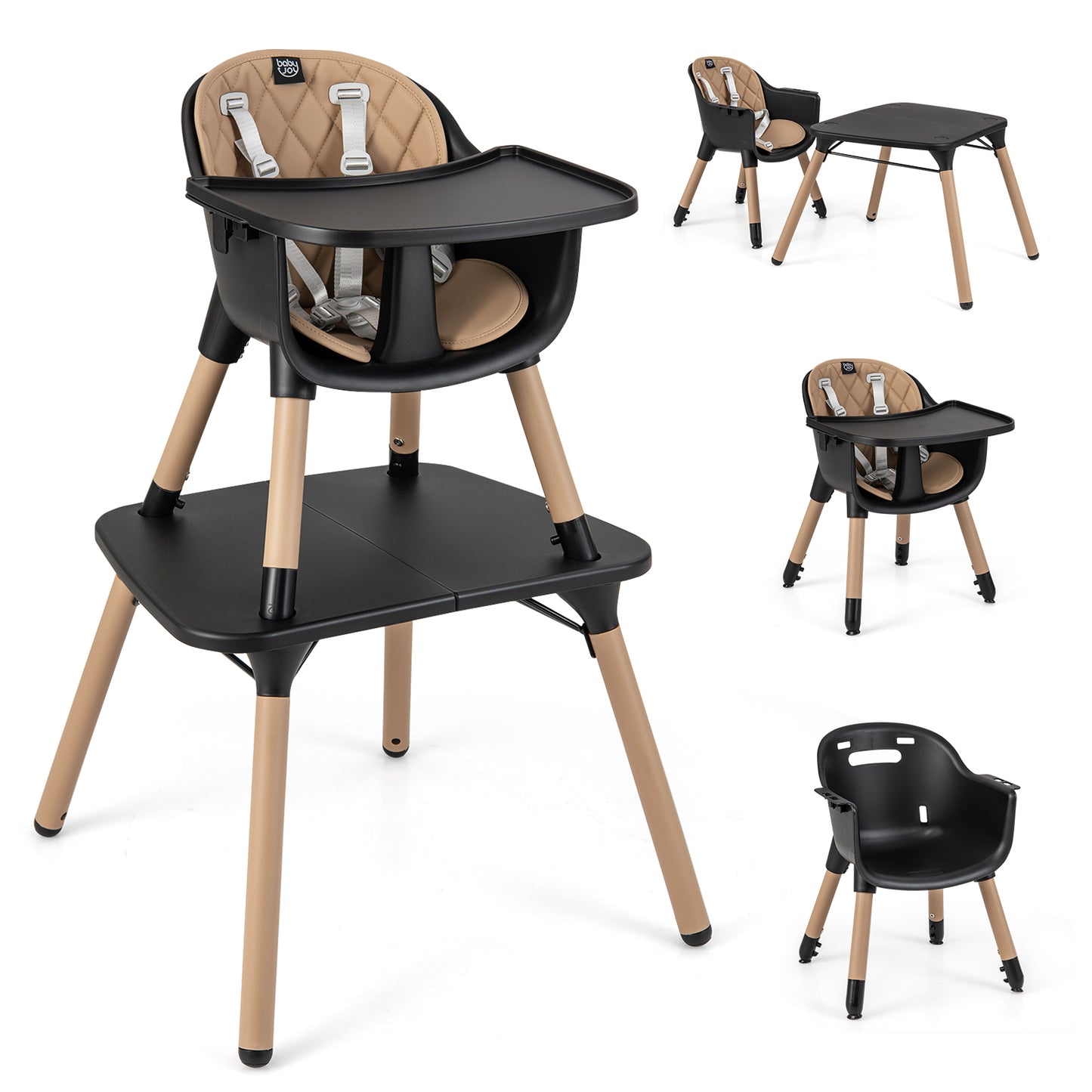 4-in-1 Convertible Baby High Chair with PU Cushion