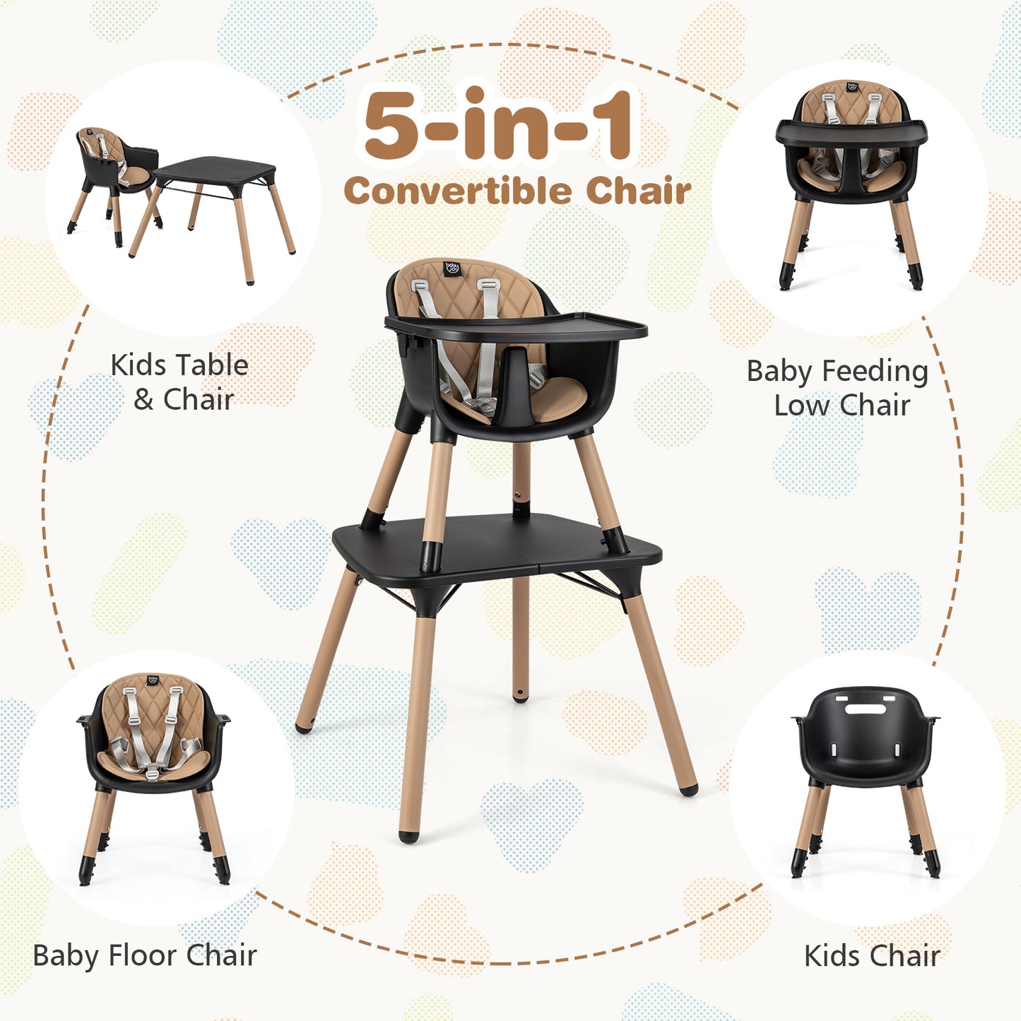 4-in-1 Convertible Baby High Chair with PU Cushion