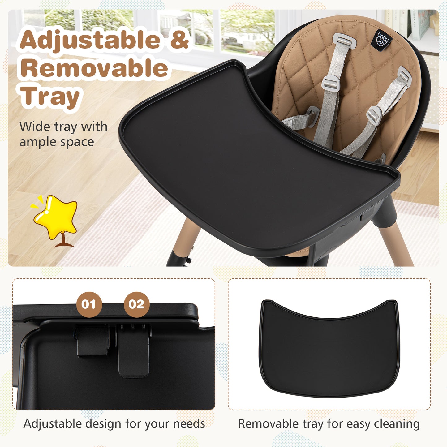 4-in-1 Convertible Baby High Chair with PU Cushion