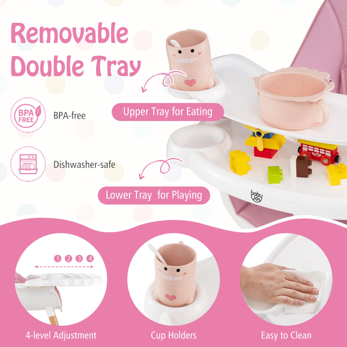 High Chair with Dishwasher Safe Tray and Beech Wood Legs