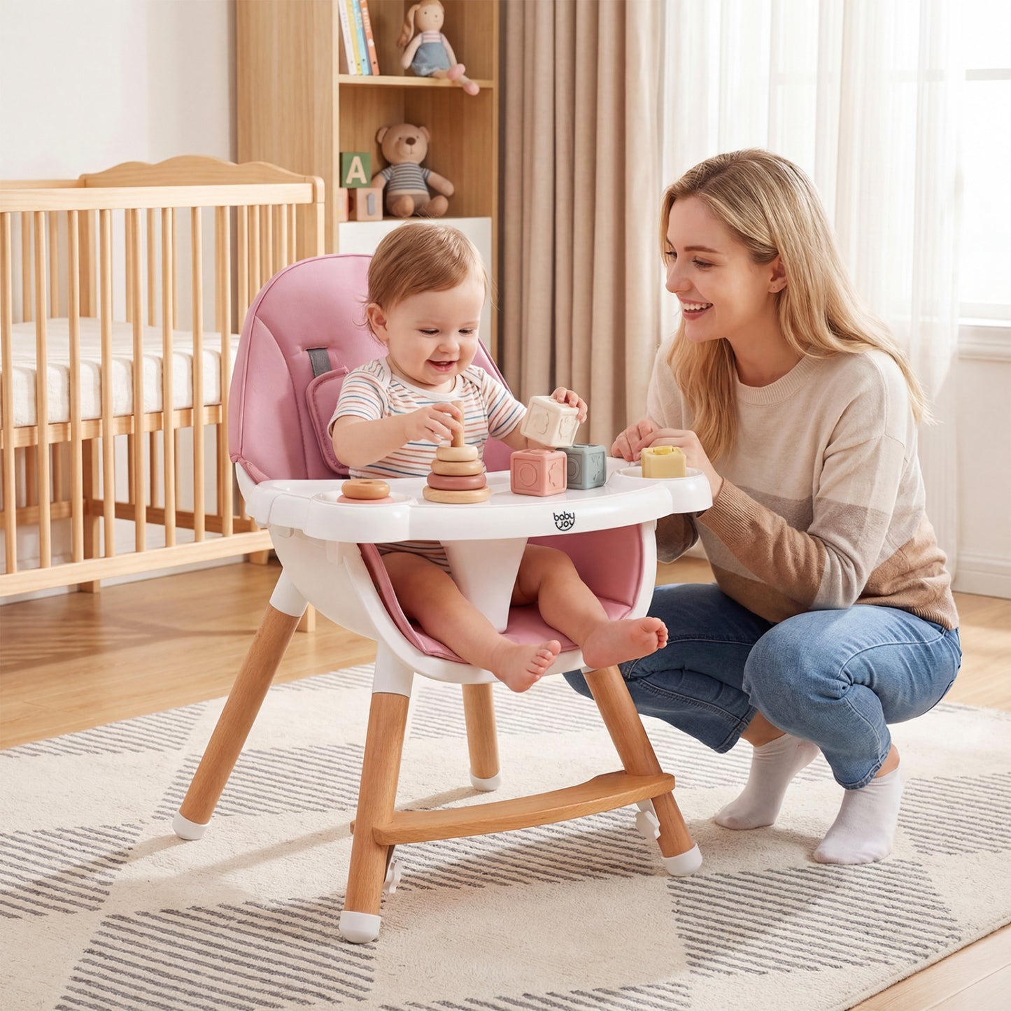 High Chair with Dishwasher Safe Tray and Beech Wood Legs